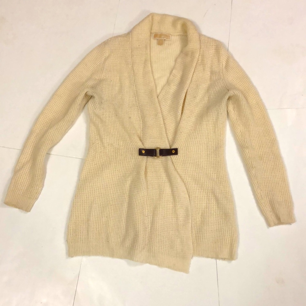 Michael Michael Kors M Sweater Cream Buckle Detail Cardigan long sleeve Excellen